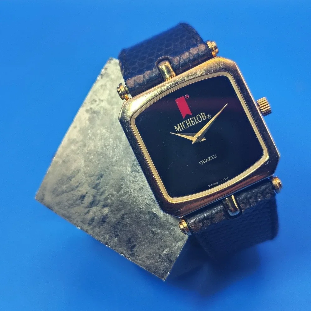 Rare Vintage‎ 1988 GUCCI Michelob Anheuser Busch Swiss Mens Watch Lizard Skin